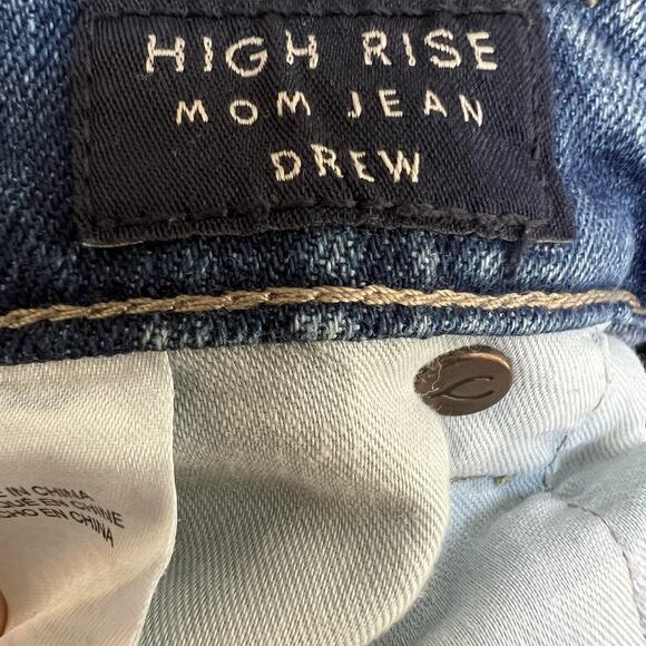 LUCKY BRAND High Rise Mom Jeans Drew Blue Sz 10/30 Raw Hem Exposed Buttons Ankle - Picture 7 of 11